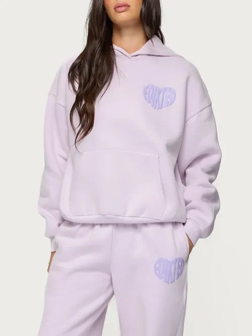 As colour custom pink giant heart puff print hoodie sweatshirt - Image 4