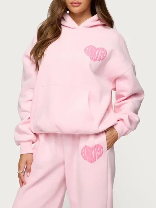As colour custom pink giant heart puff print hoodie sweatshirt