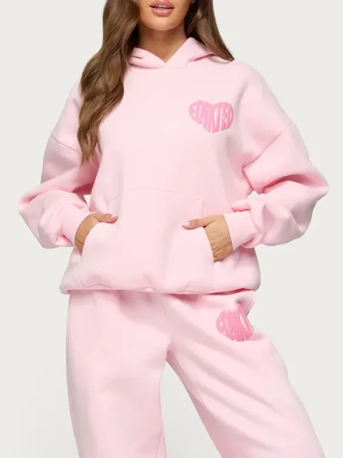 Alternative view of As colour custom pink giant heart puff print hoodie sweatshirt