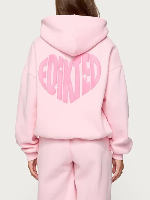 As colour custom pink giant heart puff print hoodie sweatshirt - Image 3