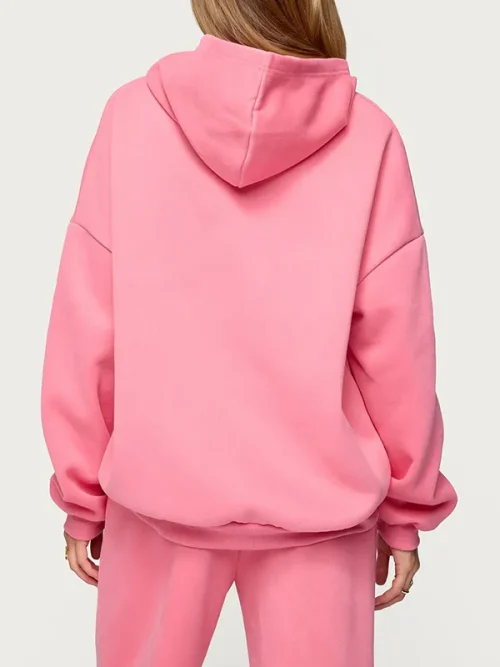 As colour custom pink strawberry print dropped shoulder sleeve hoodies - Image 3