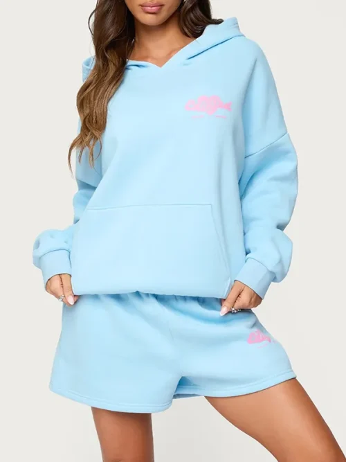 Custom bedazzled light blue screen print hoodies