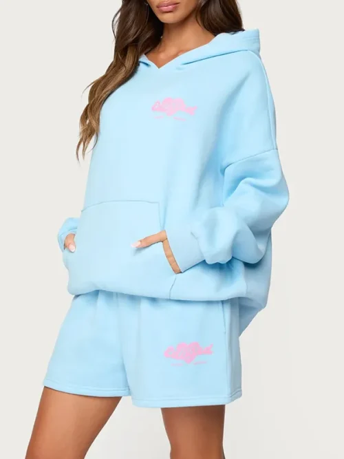 Alternative view of Custom bedazzled light blue screen print hoodies