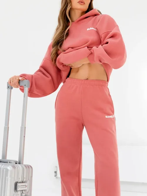Custom Pink Drop Shoulder Branded Hoodies Set - Image 2