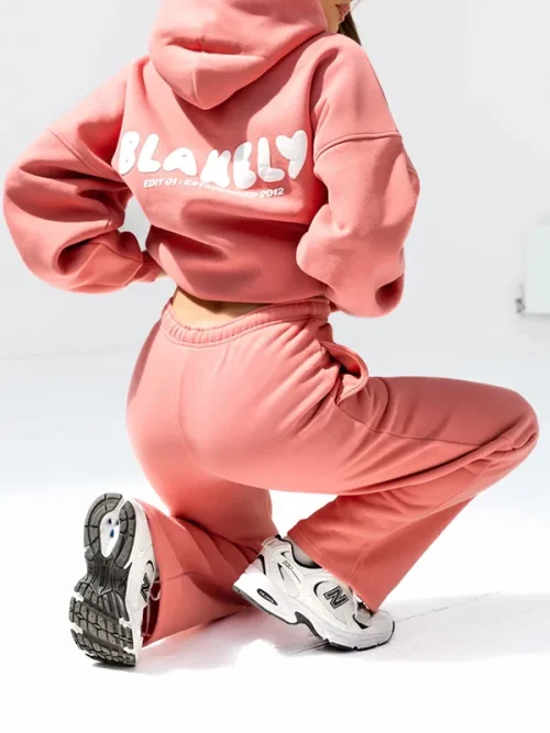 Custom Pink Drop Shoulder Branded Hoodies Set - Image 4