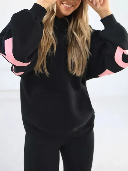 Custom black heavy hoodie with large letters printed on the back - Image 4