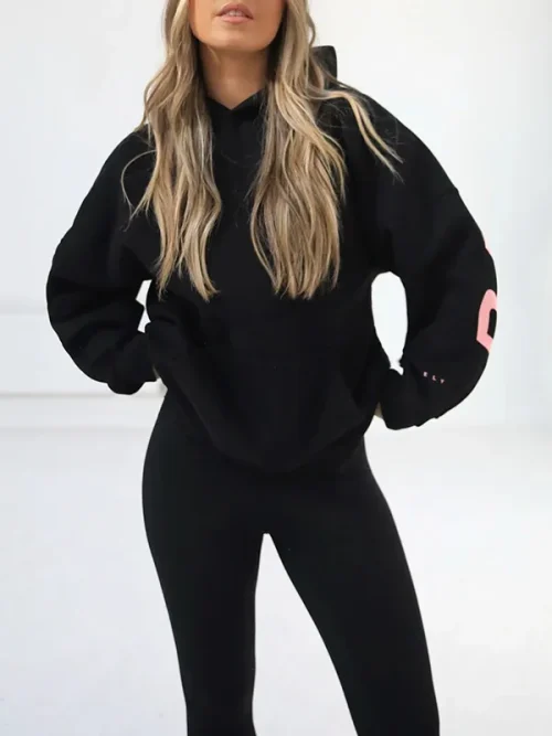 Alternative view of Custom black heavy hoodie with large letters printed on the back