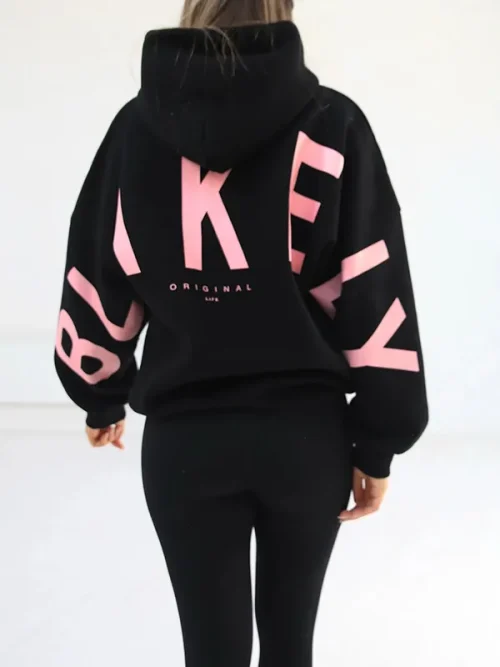 Custom black heavy hoodie with large letters printed on the back - Image 5