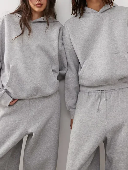 Custom gray loose hoodies set for couples