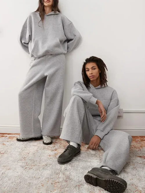 Custom gray loose hoodies set for couples - Image 4