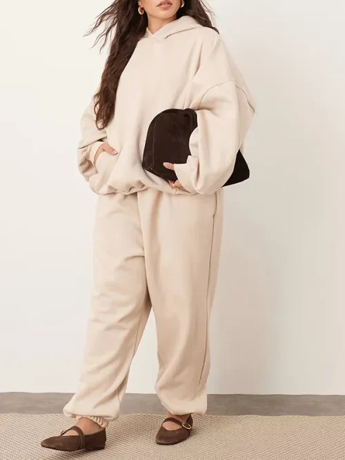 Custom oversized loose off-white minimalist hoodie suit - Image 3