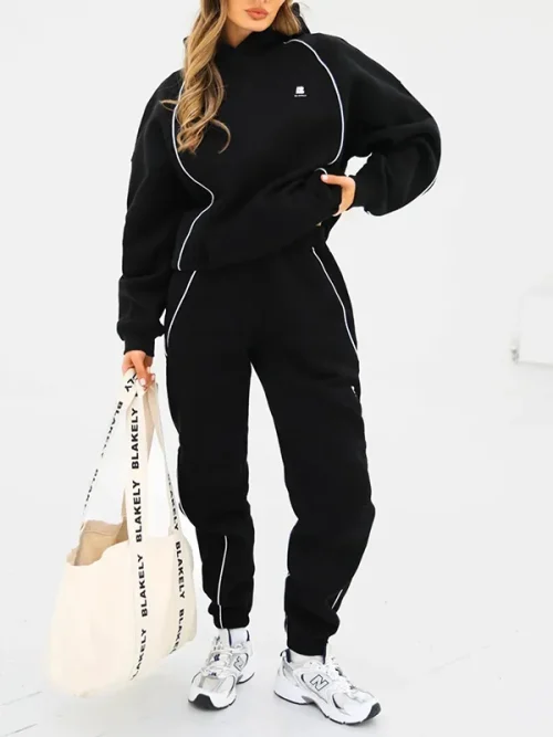 Design custom black and white striped hoodies set