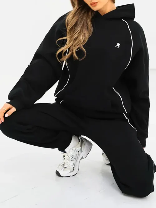 Design custom black and white striped hoodies set - Image 4
