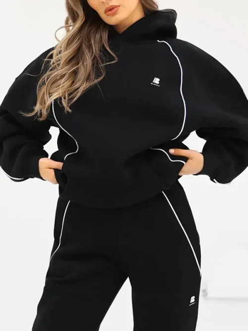 Design custom black and white striped hoodies set - Image 3