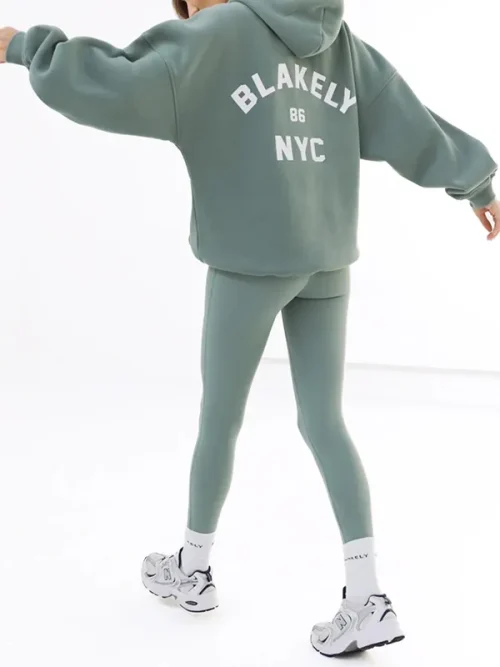 Custom gray-green embroidered heavy weight hoodie - Image 3