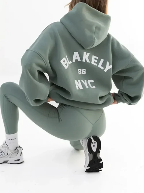 Custom gray-green embroidered heavy weight hoodie - Image 5