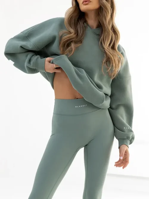 Alternative view of Custom gray-green embroidered heavy weight hoodie