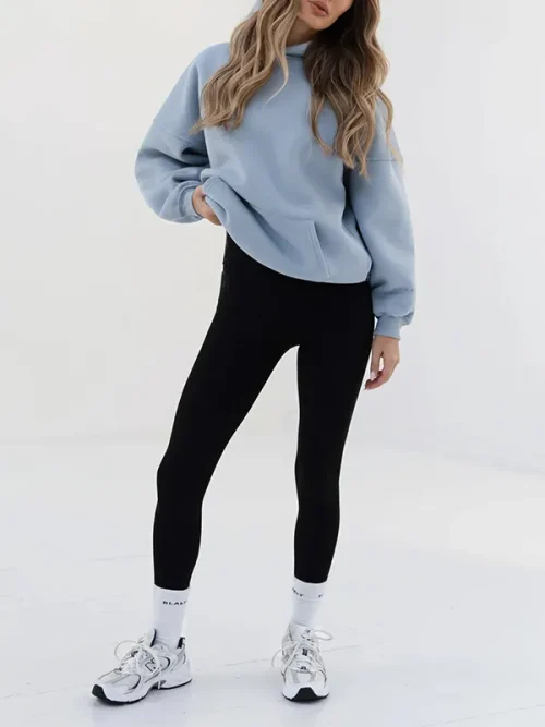 Alternative view of Drop shoulder sleeve light blue embroidery loose hoodie custom