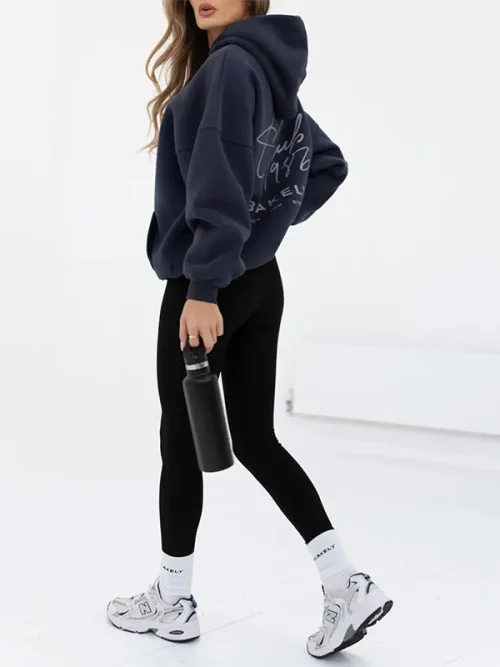 High Quality Custom Drop Shoulder Sleeve Navy Badge Embroidered Hoodies - Image 5