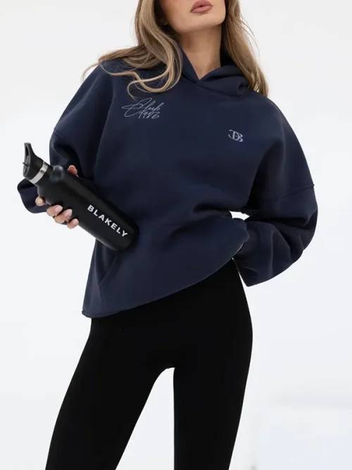 High Quality Custom Drop Shoulder Sleeve Navy Badge Embroidered Hoodies
