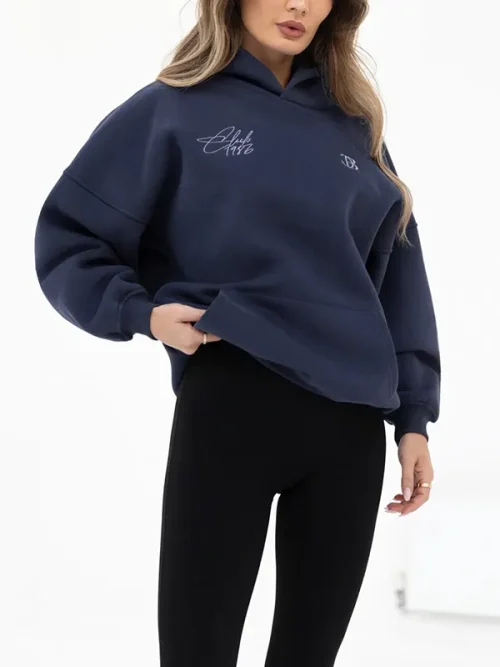 Alternative view of High Quality Custom Drop Shoulder Sleeve Navy Badge Embroidered Hoodies