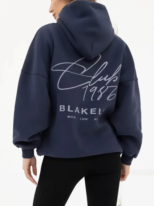 High Quality Custom Drop Shoulder Sleeve Navy Badge Embroidered Hoodies - Image 3