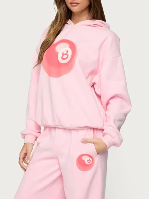 Alternative view of Pink hoodie custom No. 8 billiards themed print