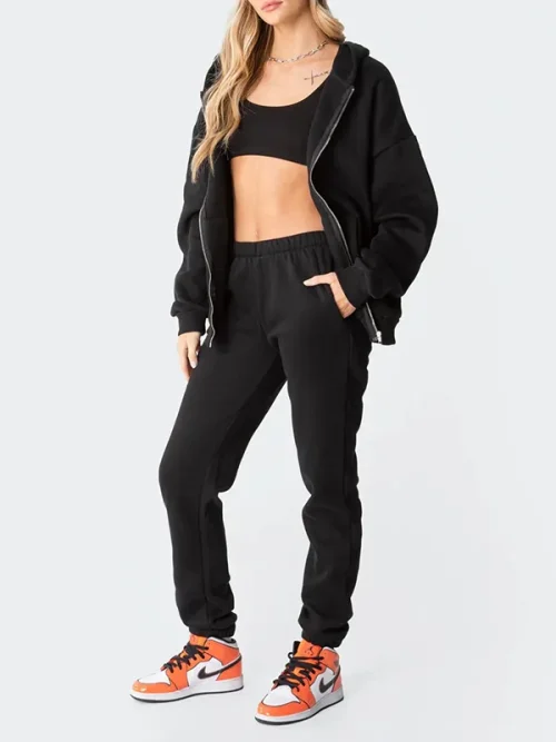 Good quality custom black zip-up hoodies jacket with dropped shoulders - Image 5