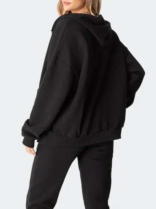 Good quality custom black zip-up hoodies jacket with dropped shoulders - Image 3